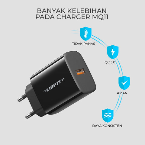 MOFIT MQ11 - Quick Charge 3.0+(VOOC) USB Wall Charger Fast Charging - Hitam