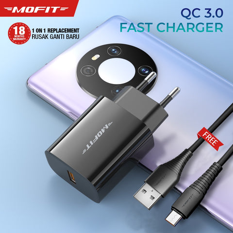 MOFIT MQ11 - Quick Charge 3.0+(VOOC) USB Wall Charger Fast Charging - Hitam